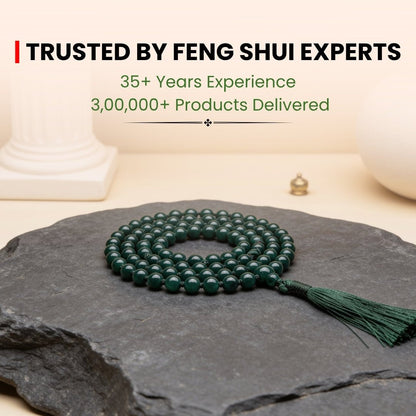 108 bead Green Jade 10 mm necklace draped on chest showing full length and heavy bead drape