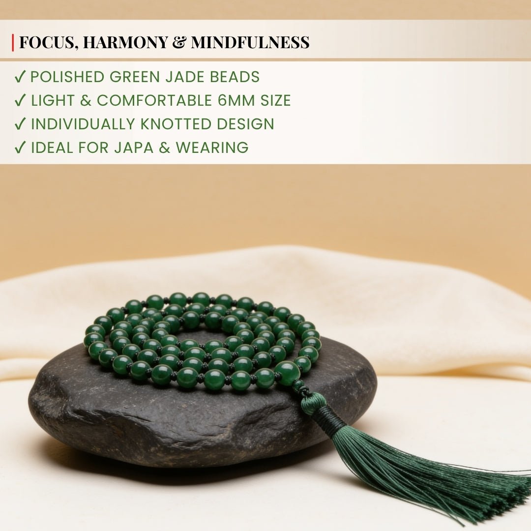 Traditional durable hand-knotted thread construction between 6 mm jade beads
