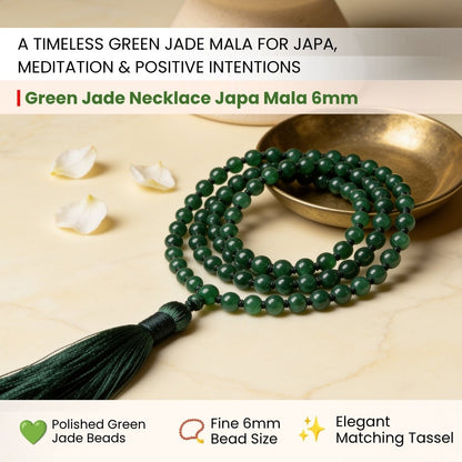 Close-up of polished 6 mm Green Jade beads showing rich natural mottled green tones