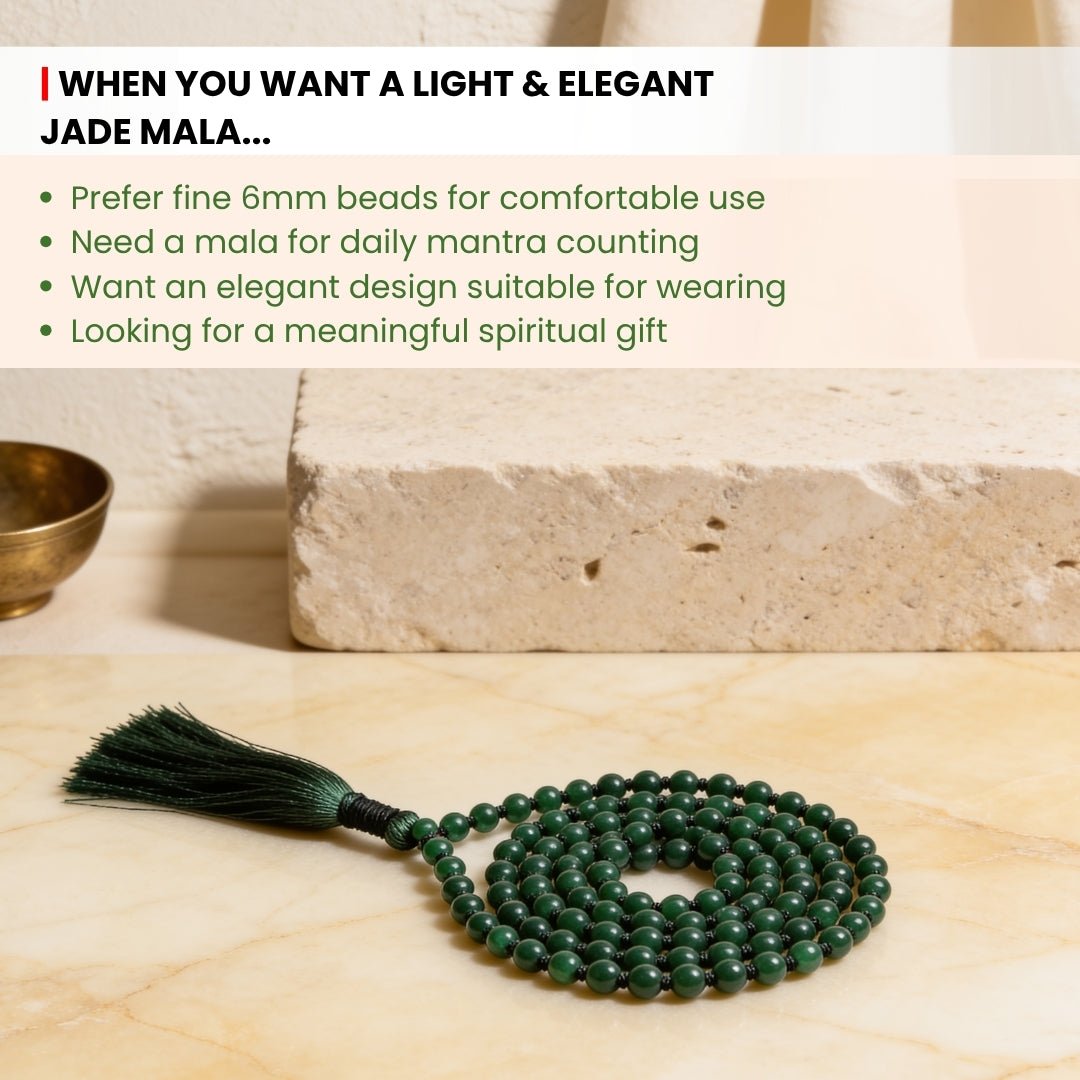 6 mm bead diameter scale measurement diagram for Green Jade japa mala