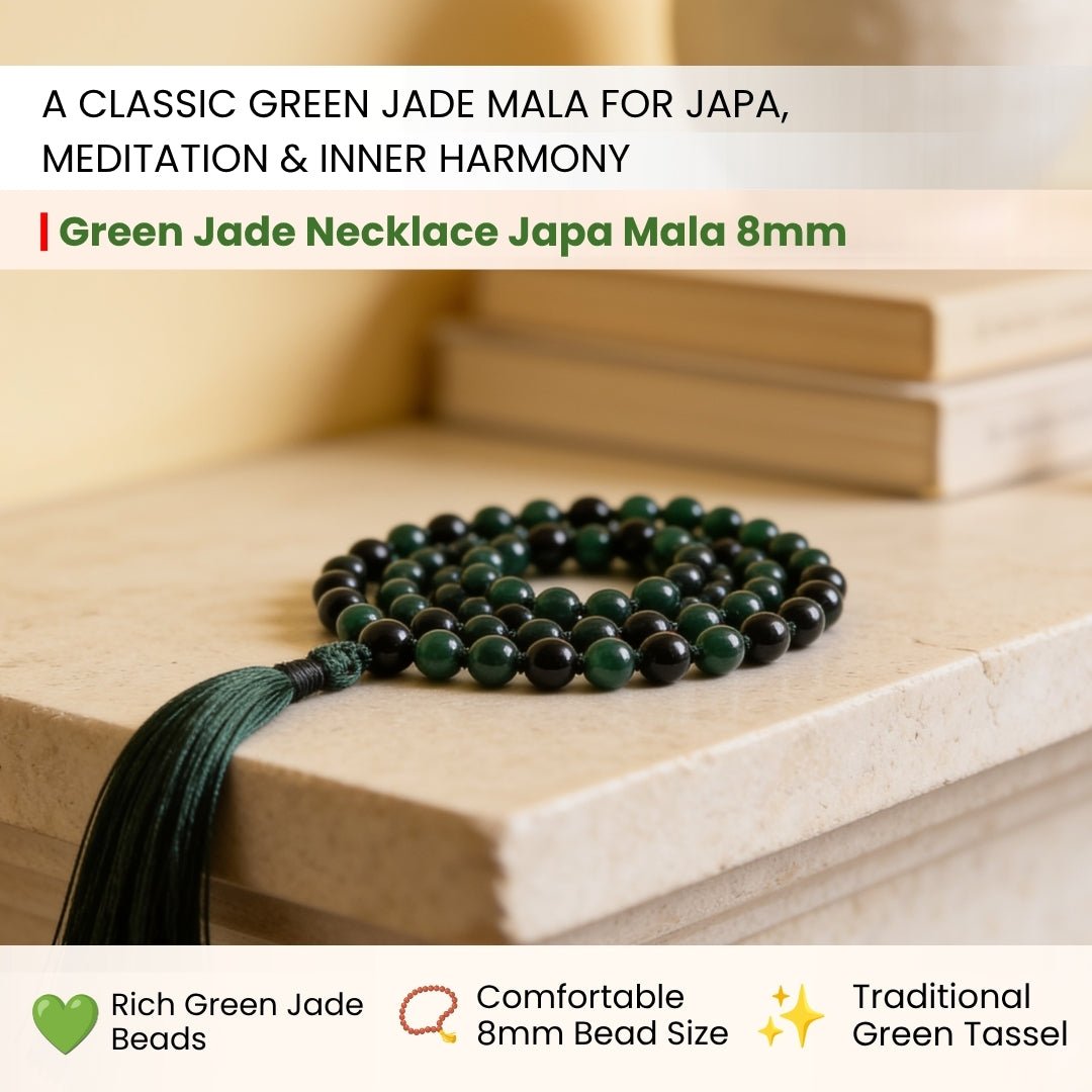 Close-up of 8 mm natural Green Jade beads showing rich mottled green tones and smooth luster