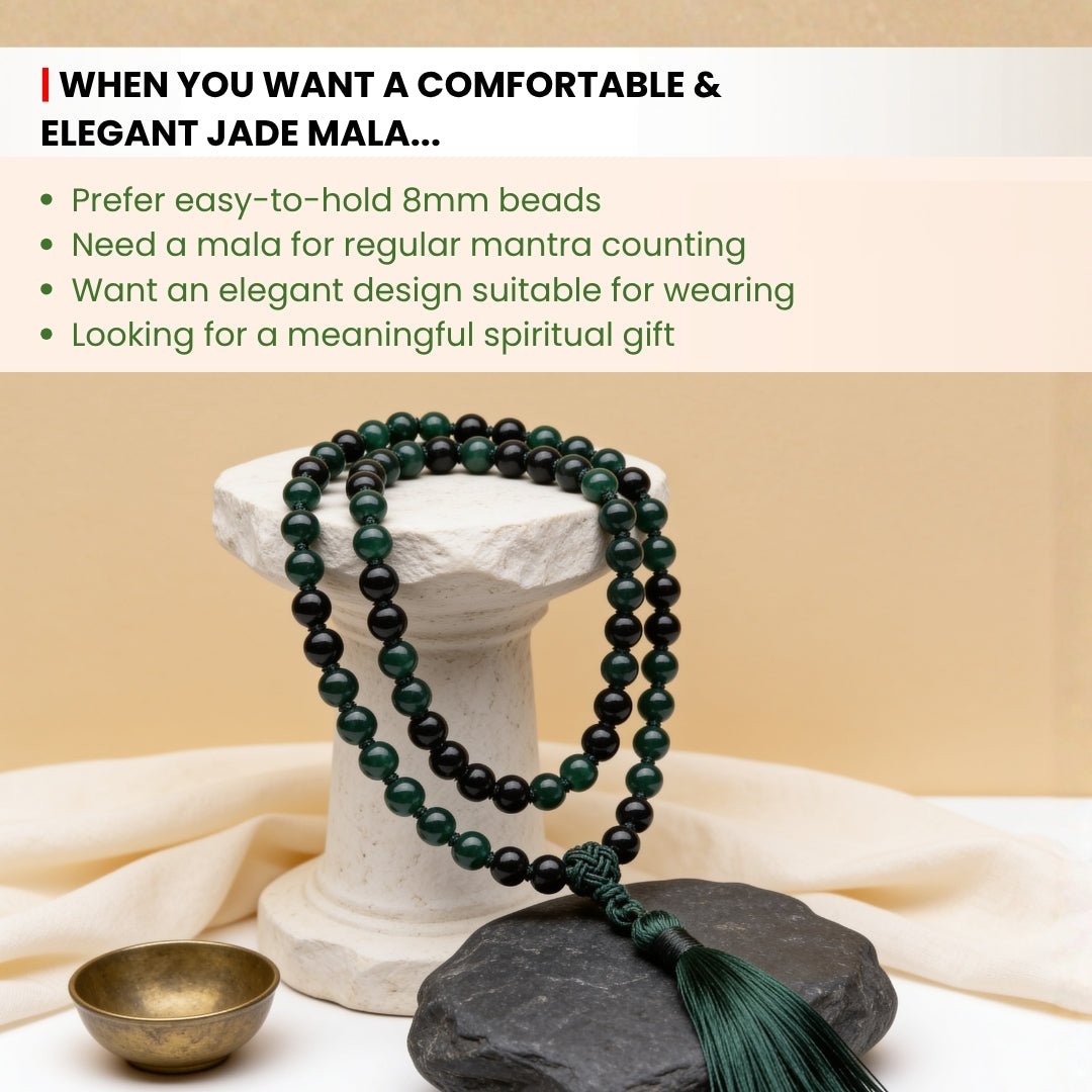 8 mm bead diameter scale measurement diagram for Green Jade japa mala necklace
