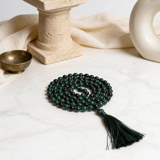 Natural Green Jade 8 mm japa mala necklace with 108 beads and tassel
