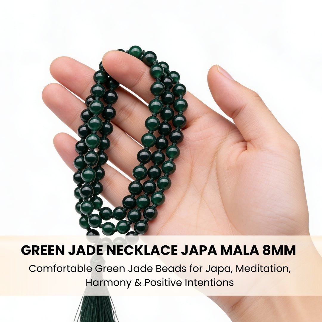 Polished Green Jade guru bead and matching green silky tassel finish on japa mala