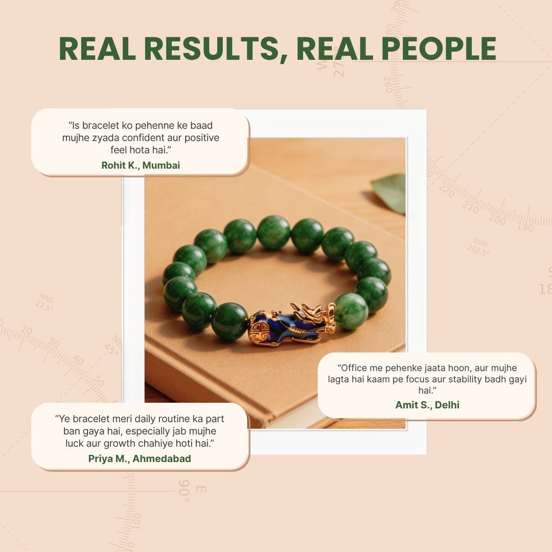 Green Jade Pi Yao Bracelet - Feng Shui Crystal for Wealth, Prosperity & Luck, 12mm Beads - plusvalueindia