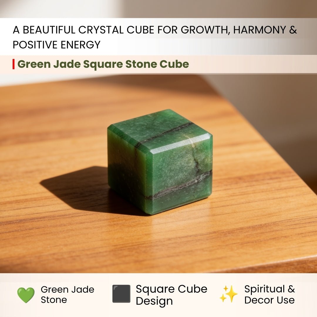 Green Jade Square Stone Cube Reiki Healing Aura Chakra Vastu Feng Shui - plusvalueindia