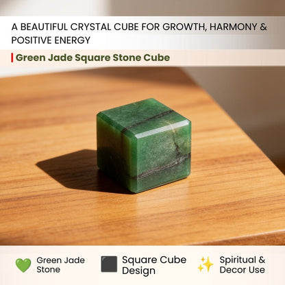 Green Jade Square Stone Cube Reiki Healing Aura Chakra Vastu Feng Shui - plusvalueindia