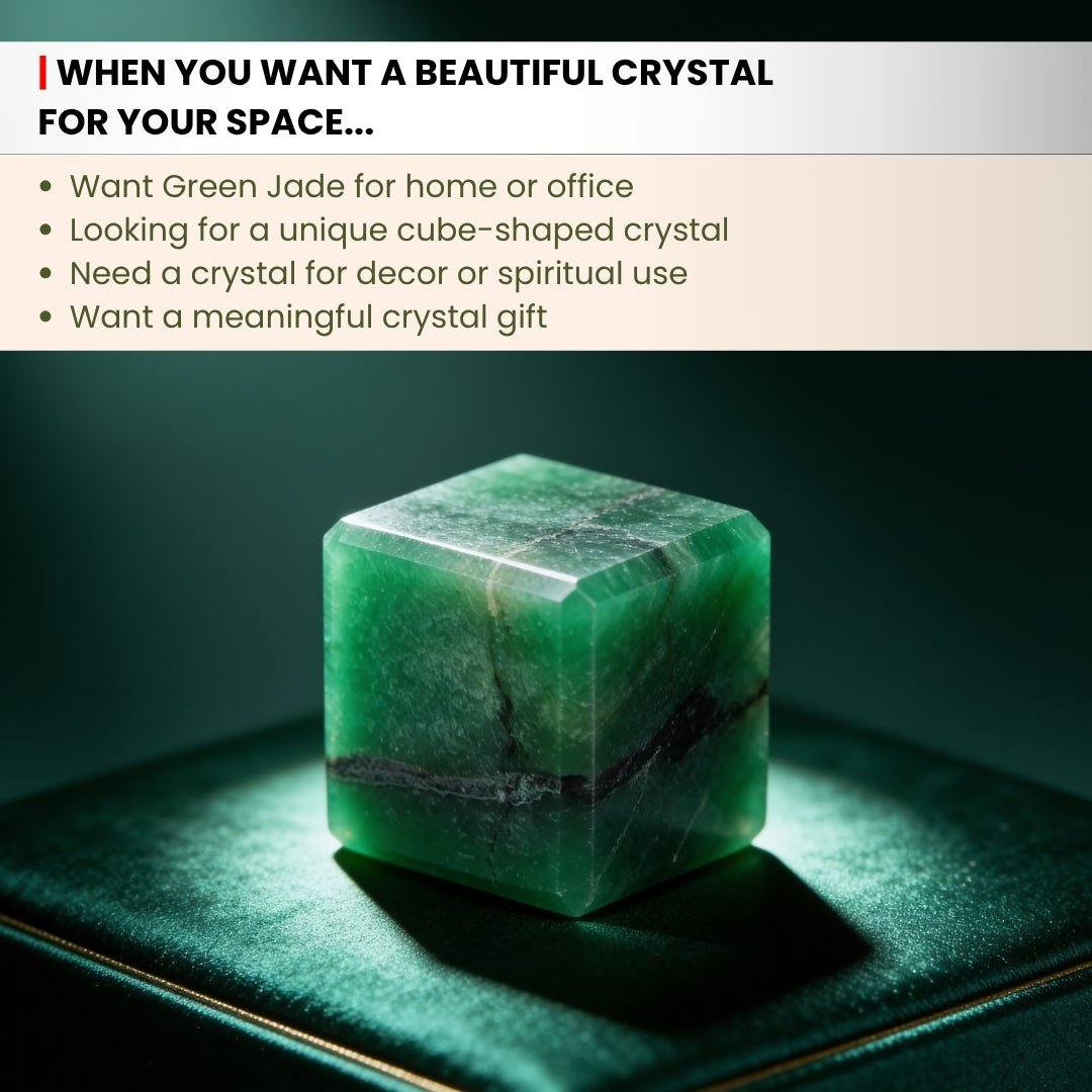 Green Jade Square Stone Cube Reiki Healing Aura Chakra Vastu Feng Shui - plusvalueindia