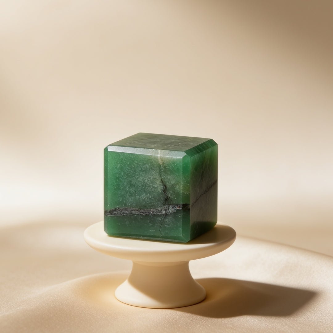Green Jade Square Stone Cube Reiki Healing Aura Chakra Vastu Feng Shui - plusvalueindia
