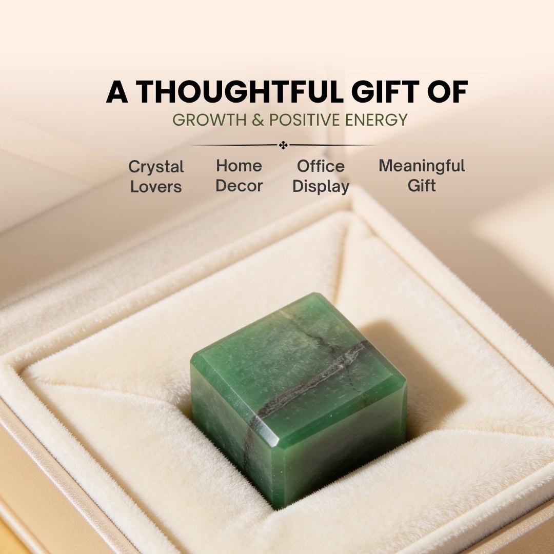 Green Jade Square Stone Cube Reiki Healing Aura Chakra Vastu Feng Shui - plusvalueindia