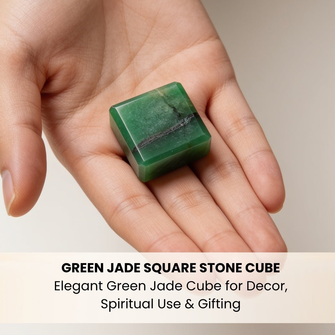Green Jade Square Stone Cube Reiki Healing Aura Chakra Vastu Feng Shui - plusvalueindia