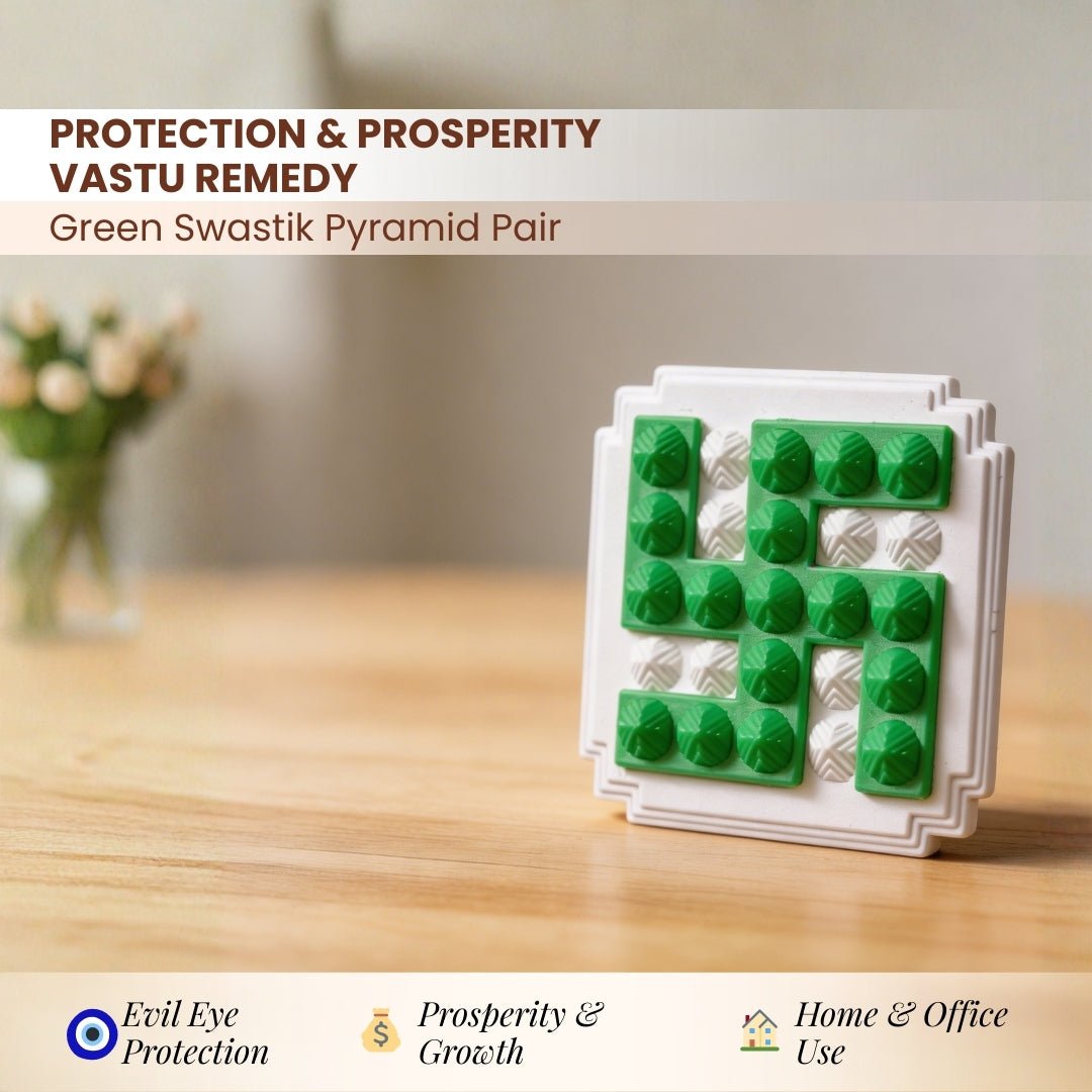 Green Swastik Pyramid 2.5inch Pair for Vastu Remedies - plusvalueindia