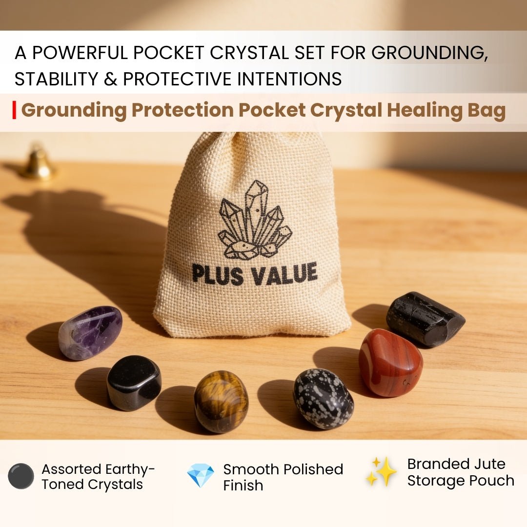 Root Chakra grounding crystal collection featuring Black Tourmaline, Hematite, Smokey Quartz, and Red Jasper