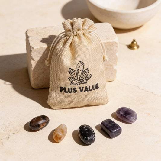 Headache and migraine pocket healing crystal bag set with soothing stones and carry pouch