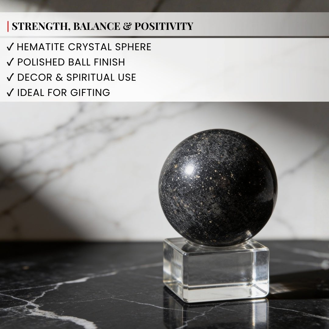 Natural Rare Hematite Crystal Quartz Polished Ball Sphere - plusvalueindia