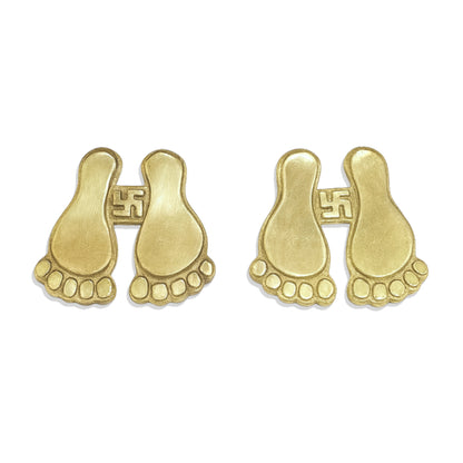 Brass Lakshmi Charan Paduka (Pair 3" Inch Each) Handcrafted Pital Door Entrance Décor Antique Gold Finish for Main Door & Puja Room Traditional Lakshmi Feet