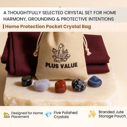 Home energetic protection crystal set featuring Black Tourmaline, Selenite, Clear Quartz, and Black Obsidian