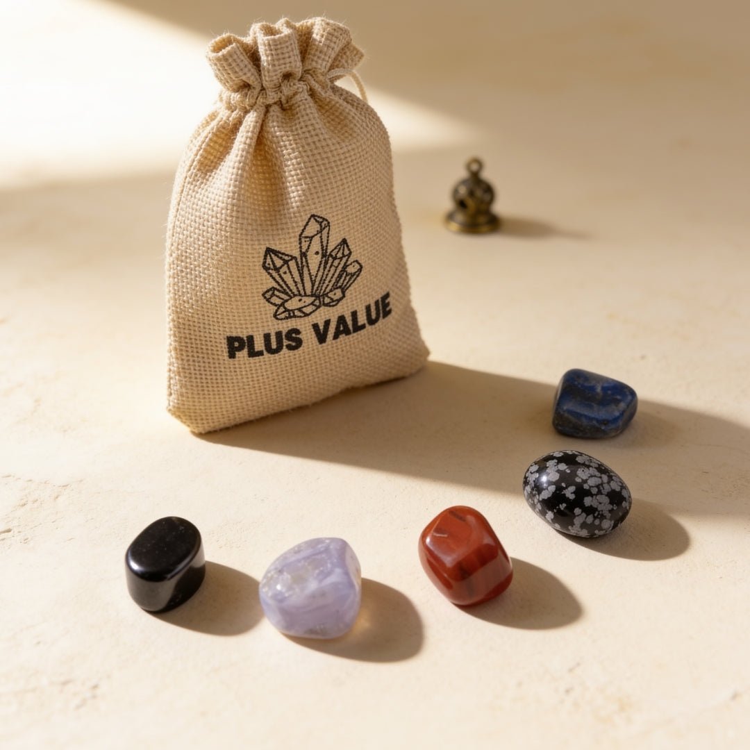 Home protection pocket crystal healing bag set with space-clearing stones and drawstring pouch