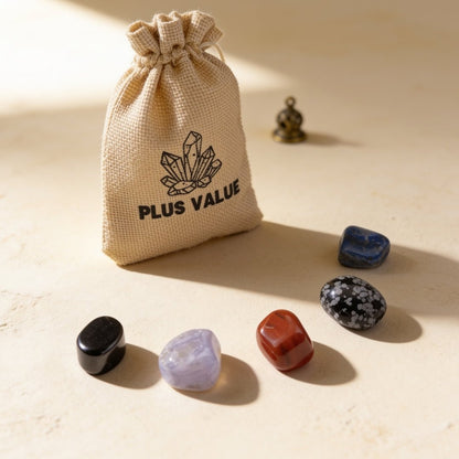 Home protection pocket crystal healing bag set with space-clearing stones and drawstring pouch