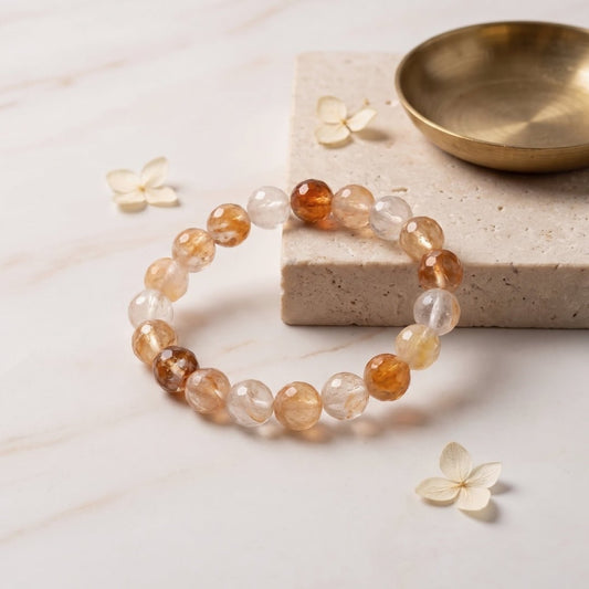 Natural Honey crystal round bead stretch bracelet for warmth and confidence