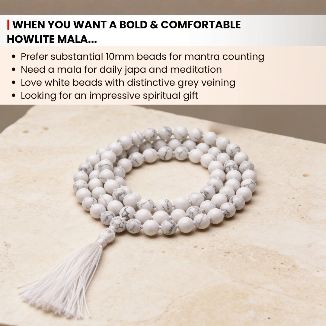 10 mm bead diameter scale measurement diagram for large White Howlite japa mala