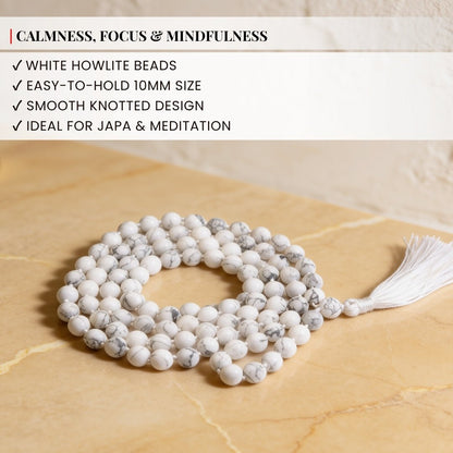 Traditional heavy-duty hand-knotted cord construction between large 10 mm Howlite beads