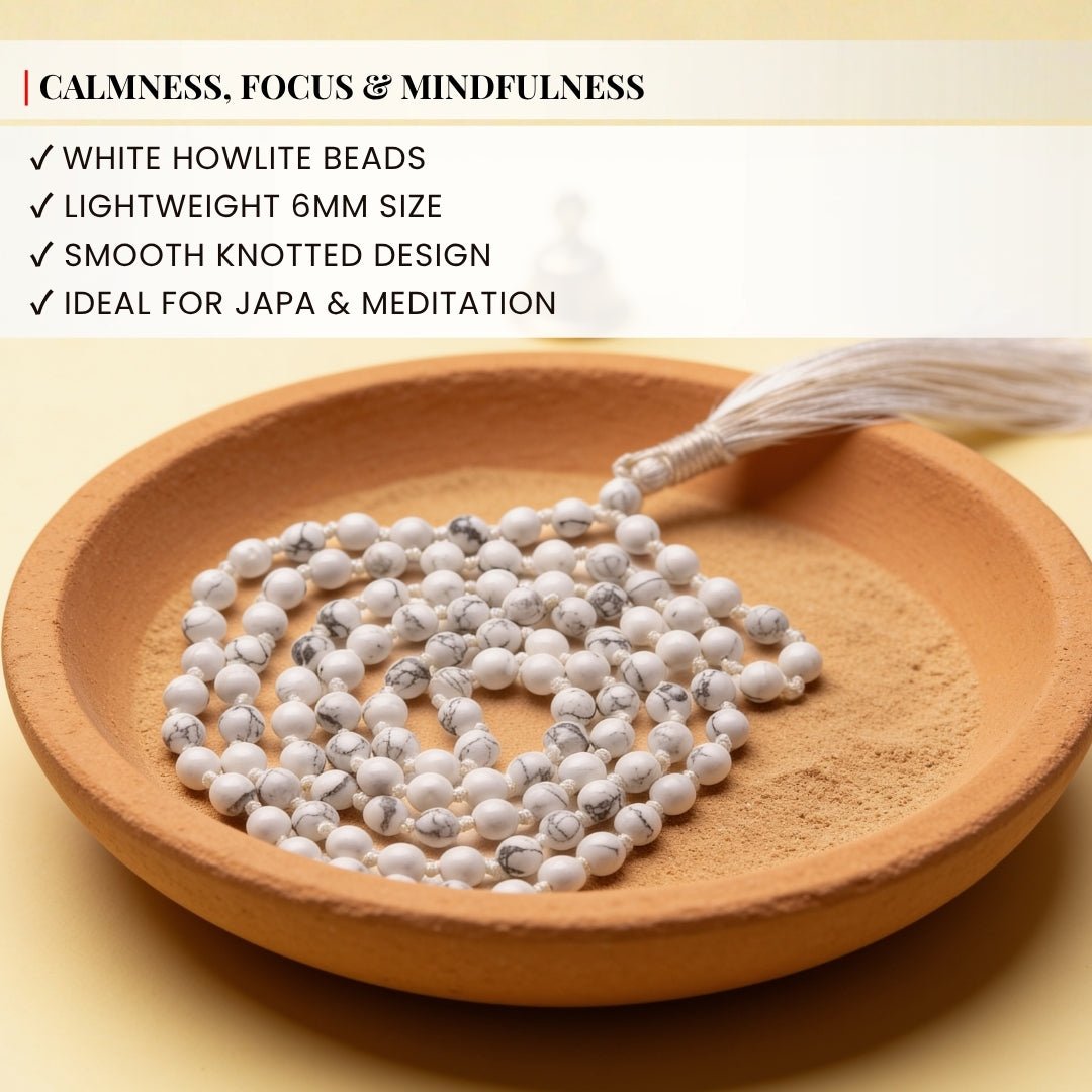 Traditional durable hand-knotted thread construction between 6 mm Howlite beads