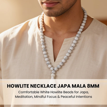 Polished White Howlite guru bead with matching silky hanging tassel finish