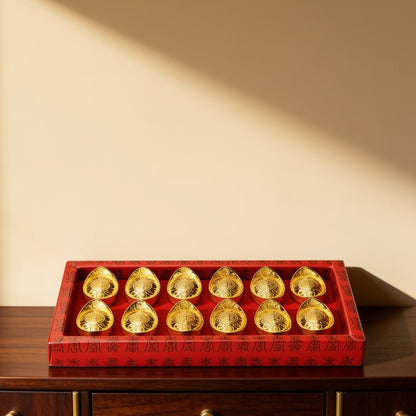 Feng Shui golden ingot wealth symbol set of 12 Chinese Yuan Bao figurines