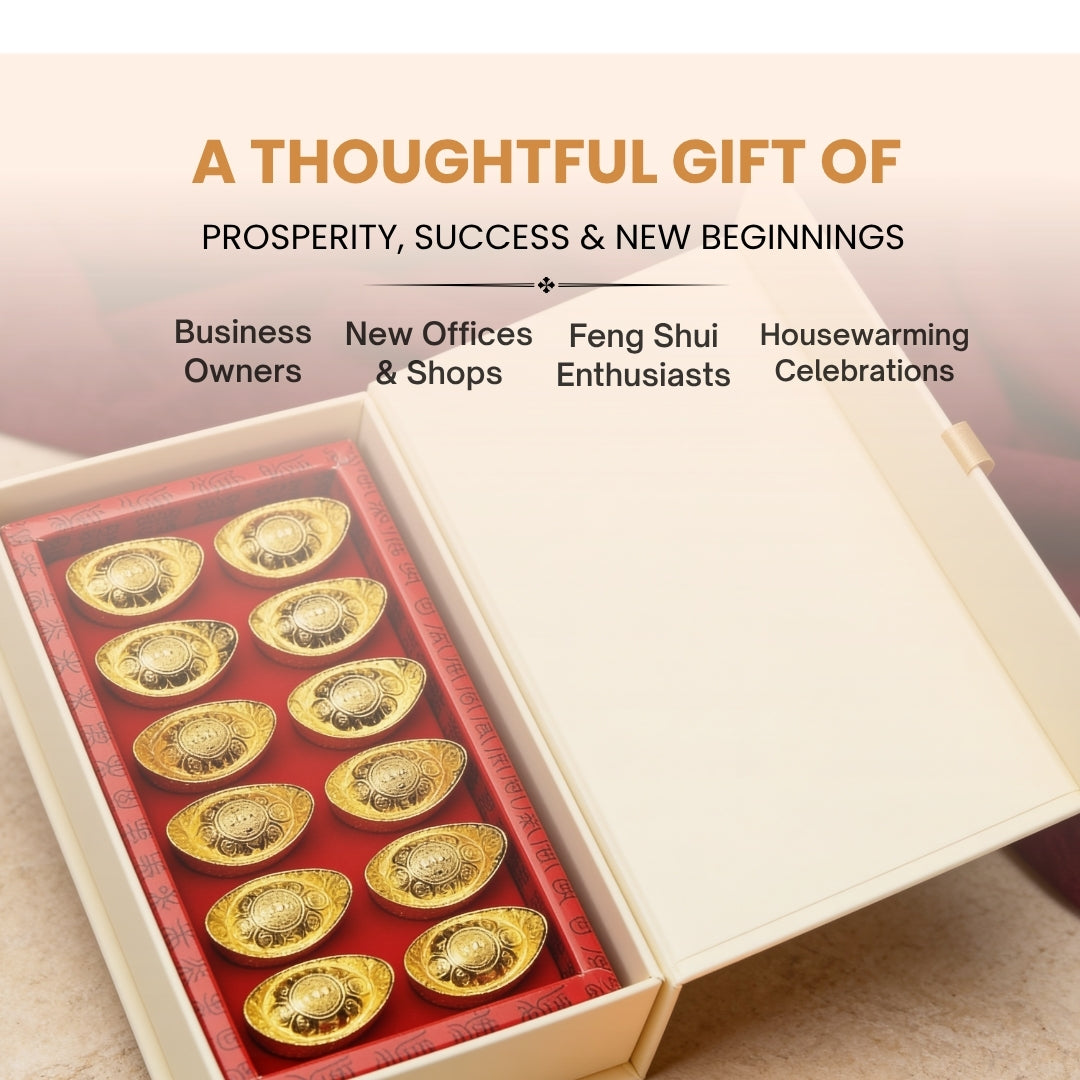 Traditional Feng Shui wealth bowl filled to overflowing with golden Yuan Bao ingots