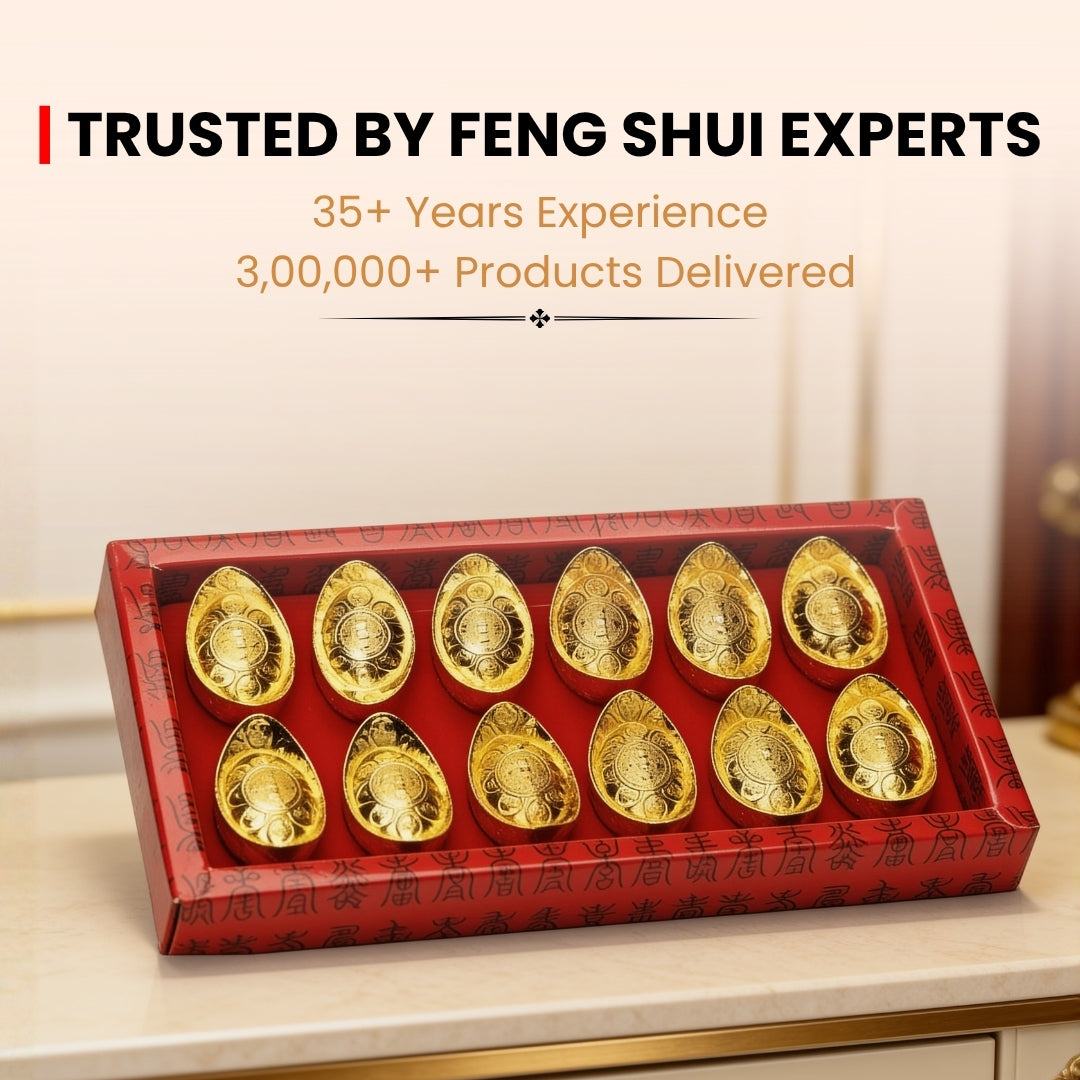Feng Shui golden ingots placed beside a cash register and wealth corner for abundance