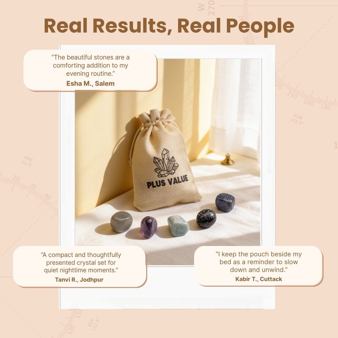 Breathable fabric drawstring travel pouch with insomnia relief healing stones packed for bedtime carry