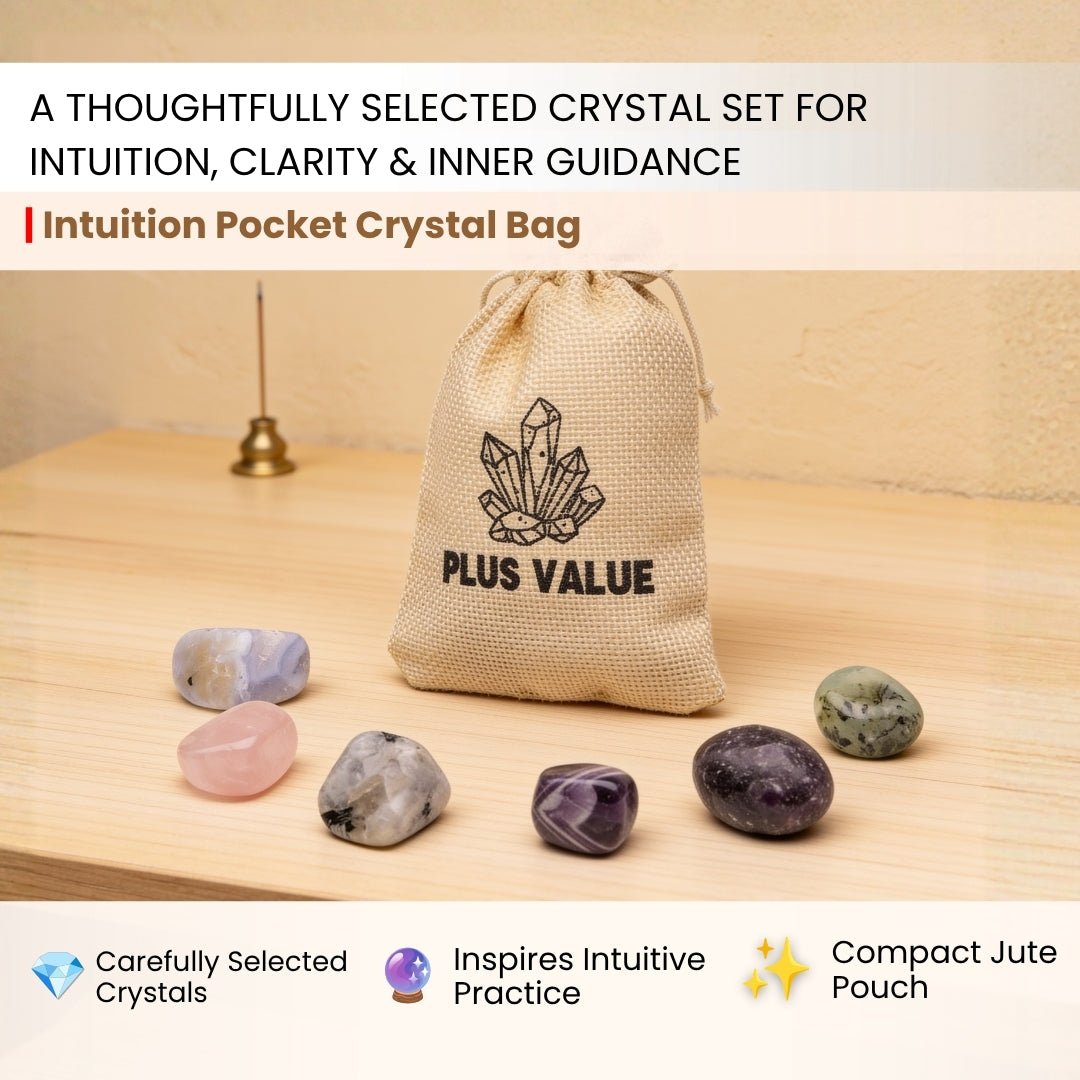 Intuition crystal collection featuring Amethyst, Lapis Lazuli, Labradorite, and Rainbow Moonstone