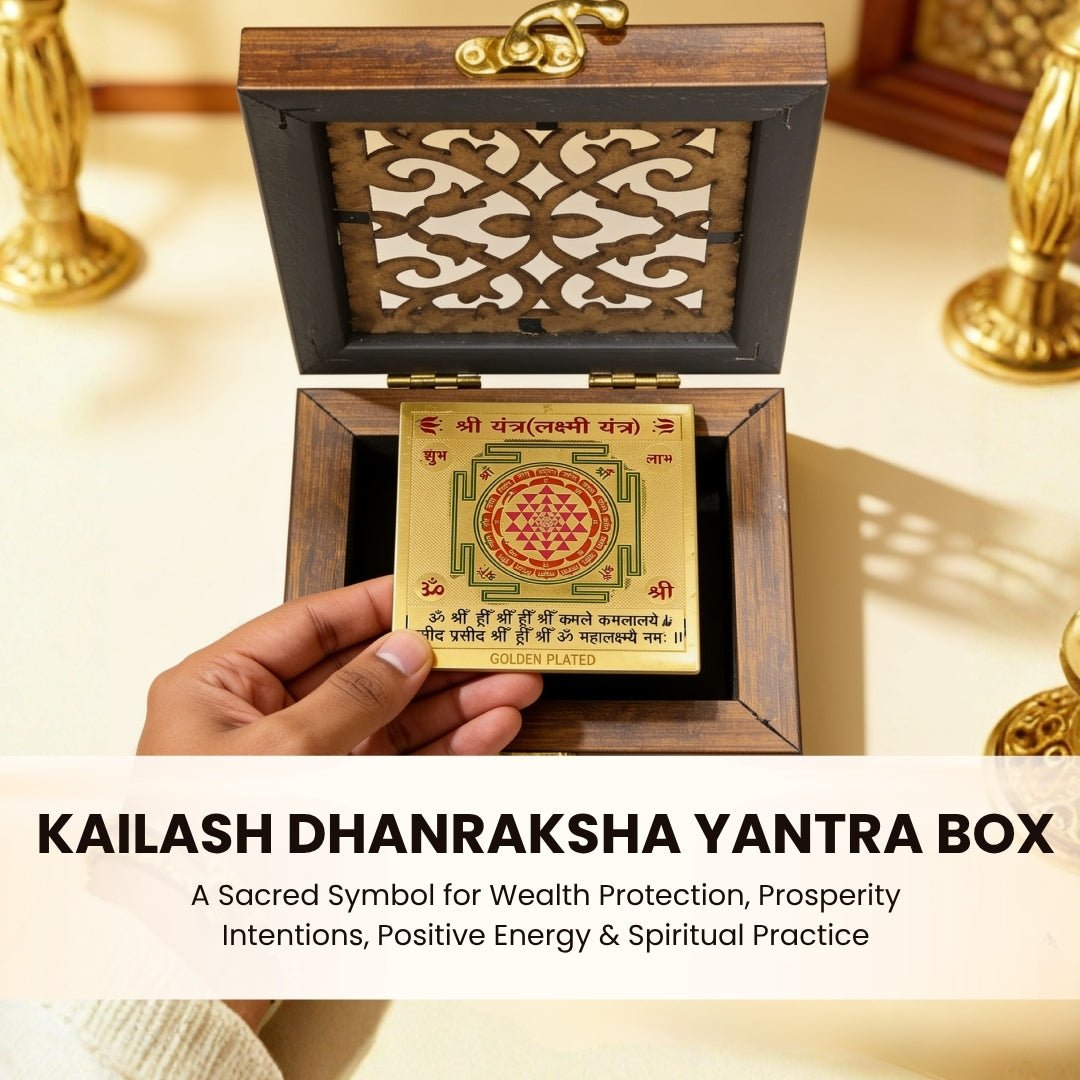 Precise length, width, and height measurement diagram of Kailash Dhanraksha Yantra box