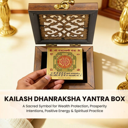 Precise length, width, and height measurement diagram of Kailash Dhanraksha Yantra box