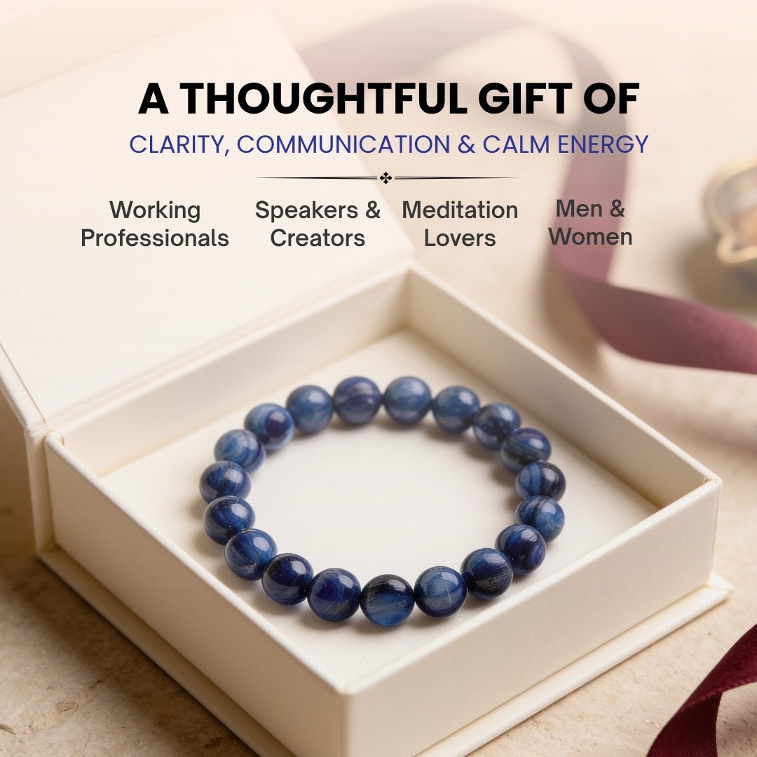 Large Blue Kyanite beads reflecting light to display silky shimmer and rich layered blue textures