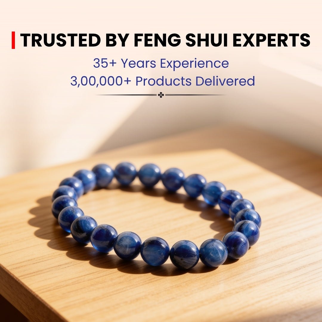 Kyanite bracelet infographic highlighting instant chakra alignment, throat chakra opening, and emotional calm