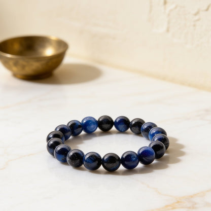 Natural Blue Kyanite 8 mm round stone bead stretch bracelet