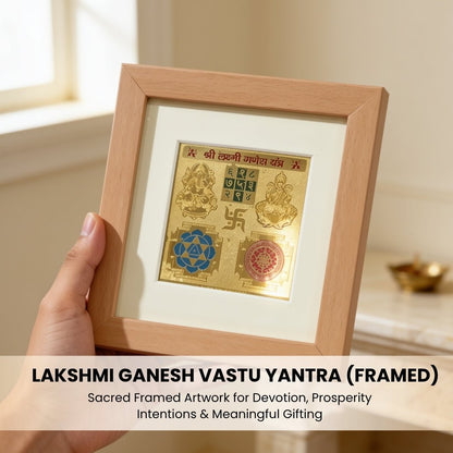 Precise height, width, and frame depth measurement diagram for Lakshmi Ganesh Vastu Yantra frame