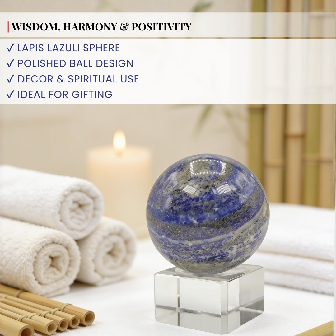 Lapiz Lapis Lazuli Ball Sphere With Crystal Stand - plusvalueindia