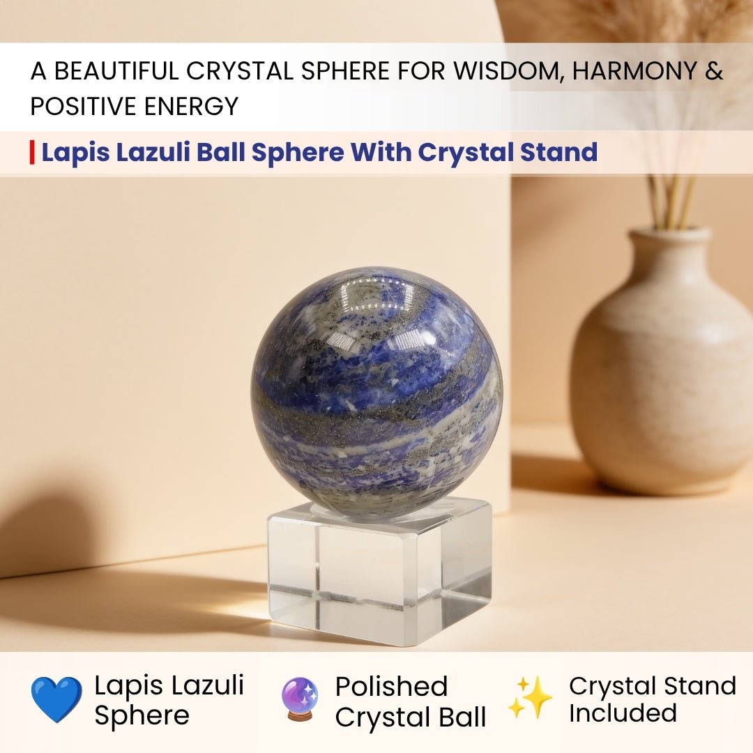 Lapiz Lapis Lazuli Ball Sphere With Crystal Stand - plusvalueindia