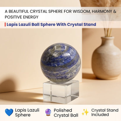 Lapiz Lapis Lazuli Ball Sphere With Crystal Stand - plusvalueindia