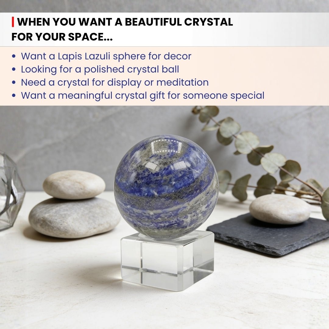 Lapiz Lapis Lazuli Ball Sphere With Crystal Stand - plusvalueindia