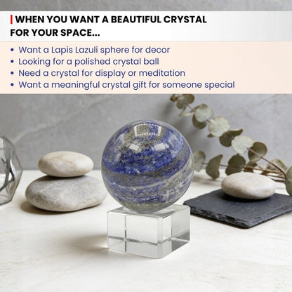 Lapiz Lapis Lazuli Ball Sphere With Crystal Stand - plusvalueindia