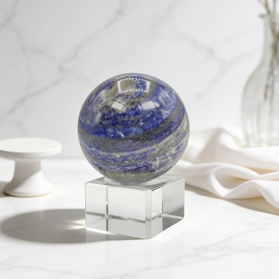 Lapiz Lapis Lazuli Ball Sphere With Crystal Stand - plusvalueindia