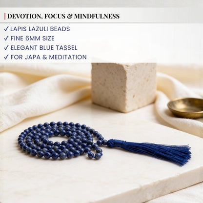 Traditional durable hand-knotted thread construction between 6 mm Lapis Lazuli beads