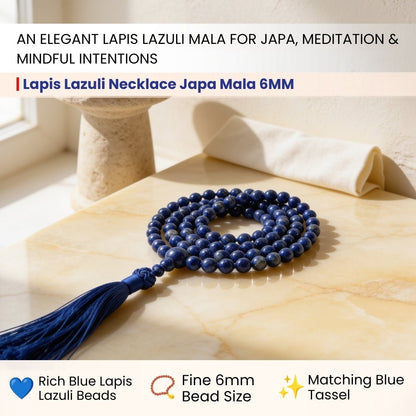 Close-up of 6 mm polished Lapis Lazuli beads showing royal blue color with natural golden pyrite specks