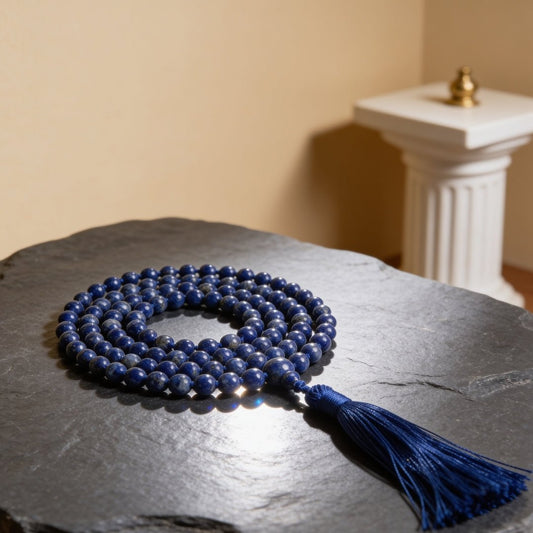 Natural Lapis Lazuli 6 mm japa mala necklace with 108 beads and tassel