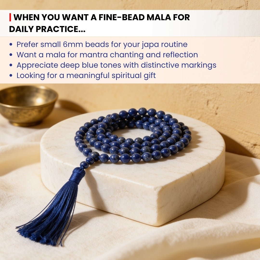 6 mm bead diameter scale measurement diagram for Lapis Lazuli japa mala