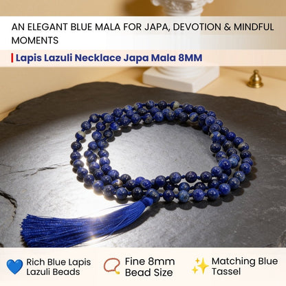 Close-up of 8 mm polished Lapis Lazuli beads showing royal blue matrix with natural golden pyrite flecks